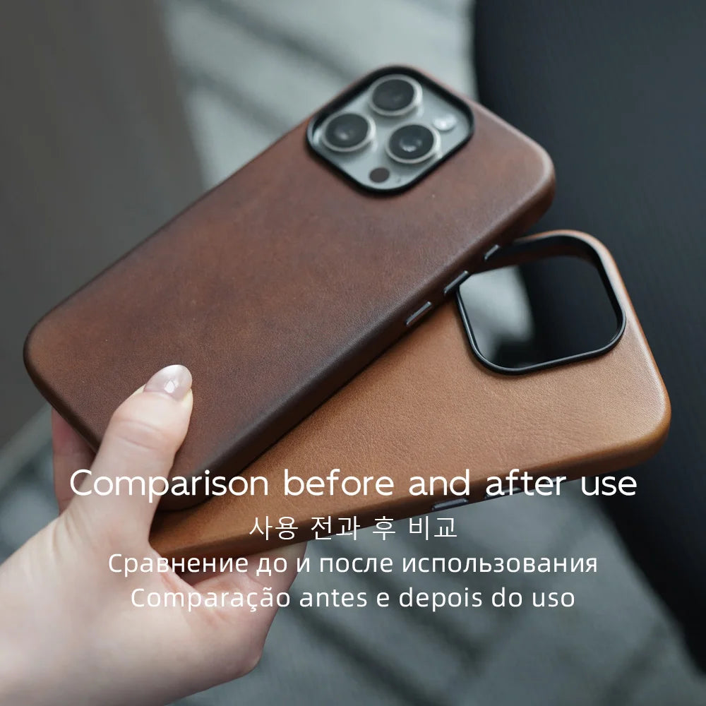 YMW Magnetic Genuine Leather Case for iPhone 18 17 16 Pro Max 15 14 Compatible with MagSafe Nature Cowhide Retro Phone Cover