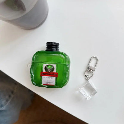 Green Wine Bottle Soft Protective Case For Airpods Pro 1/2/3/4 Pro 2 Cover Shockproof Earphones Case With Keychain Charging Box