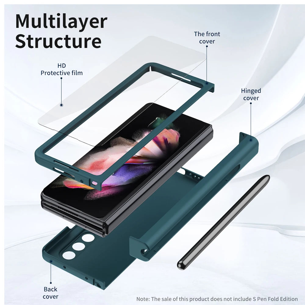 with Touch Pen For Samsung Galaxy Z Fold 7 6 SE 5 5G Case Hinge Pen Slot Front Screen Glass Protect Capa Z Fold 2 3 4 Cover