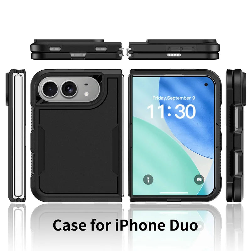 High Quality Armored Skin Feel Phone Case For IPhone Duo, Sturdy Folding Dual Screen All-around Anti Drop Protection Back Cover