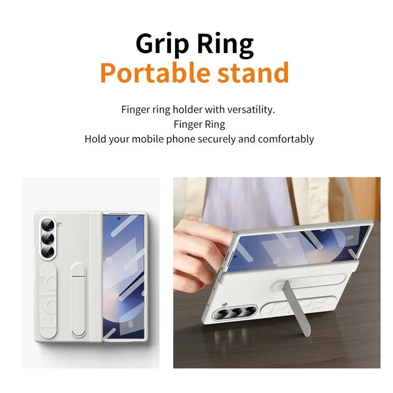 Modern Wrist Band Holder Hinge Case For Samsung Z Fold 7 6 5 4 3 Wrist Band Holder Pen Slot S Pen & Screen Protector Film Cover