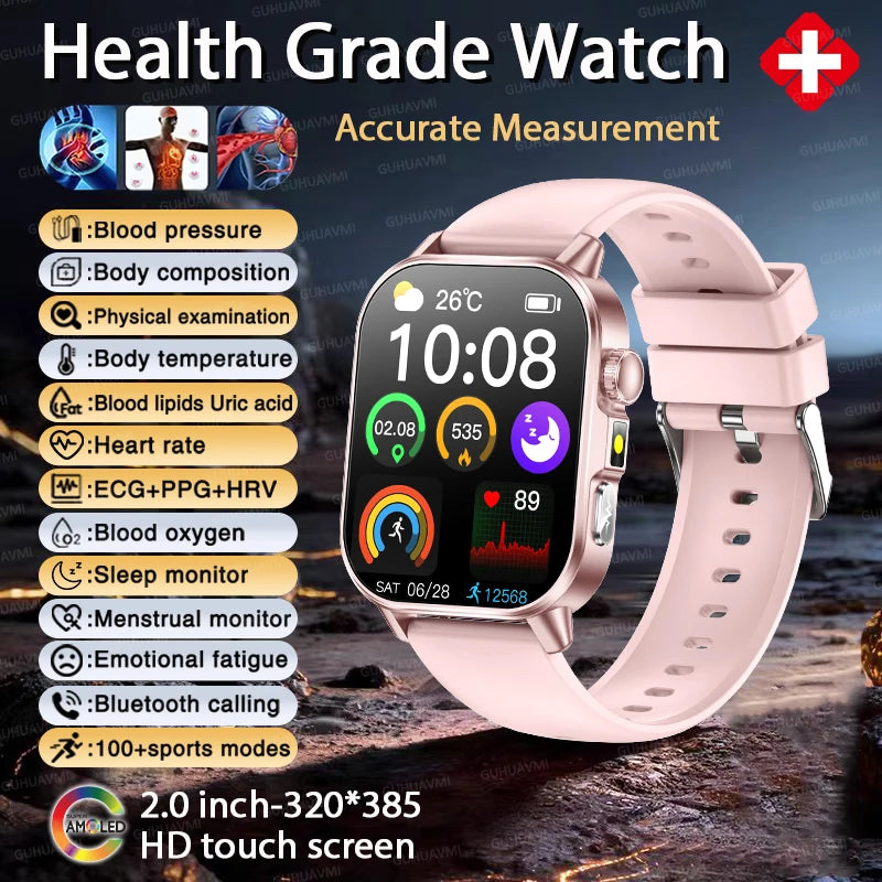2026 Fit 3 New Health AI Nursing SmartWatch Men ECG+PPG Blood Lipid Uric Acid Health Analysis Clock Bluetooth Call Watch For IOS
