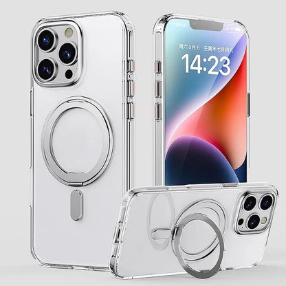 Transparent Phone Case for iPhone 17 Pro Max 16 Plus 15 14 With Magnetic MagSafe Rotating Bracket Shock Proof Protective Cover