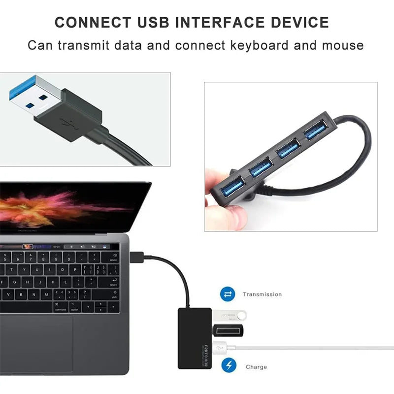 High speed USB3.0 Hub, Ultra Slim 4 Port Multi Splitter Extension Expansion Adapter Cable For PC Laptop, Desktop, Printer