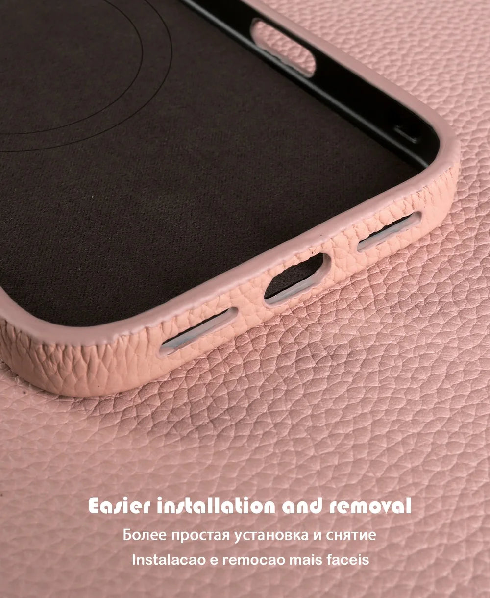 Luxury Magnetic Genuine Leather Case For iphone 17 Pro Max 16 15 14 13 12 11 for Magsafe Full Covered Phone Cases Back Cover
