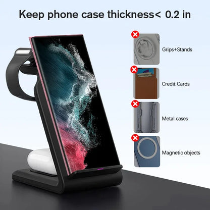VIKEFON  3 in 1 Wireless Charger Stand for iPhone 16 15 14 13 12 Samsung Galaxy Apple Watch Airpods Pro Fast Charging Station