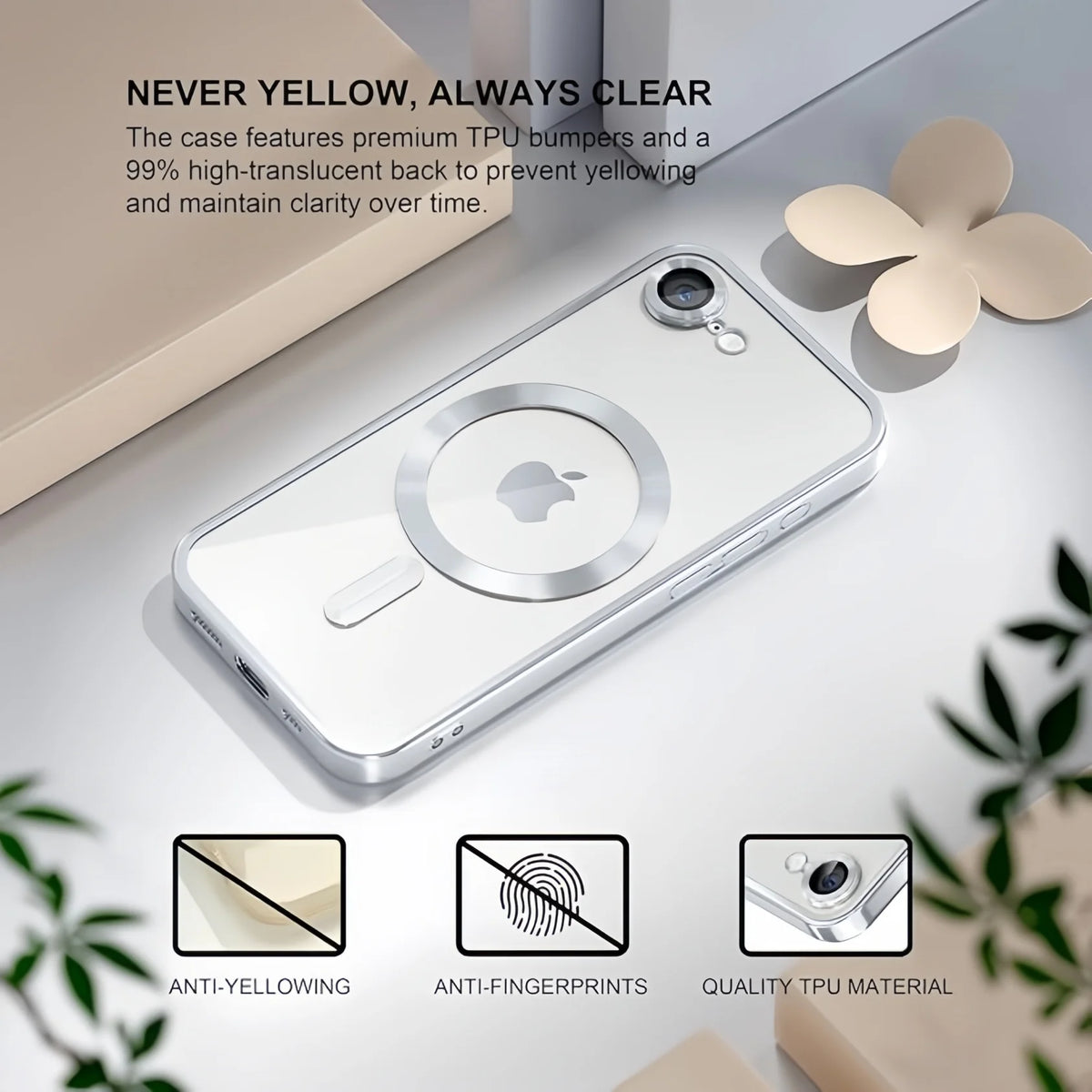 Magnetic for iPhone 17e/16e Case With Privacy Screen Protector Cover,[Non-Yellowing] Plating Glossy Soft Shockproof Clear Case