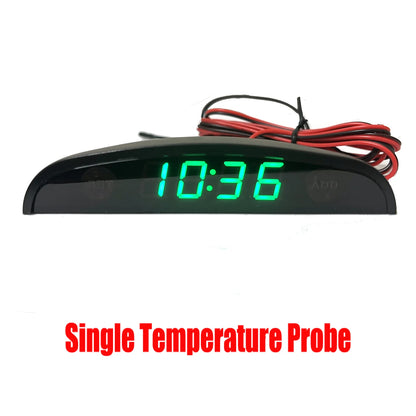 White Red Blue Green 12-24V Moon Type Thermometer Voltmeter Clock LED Display Car Dashboard Clock Dual Temperature Sensor
