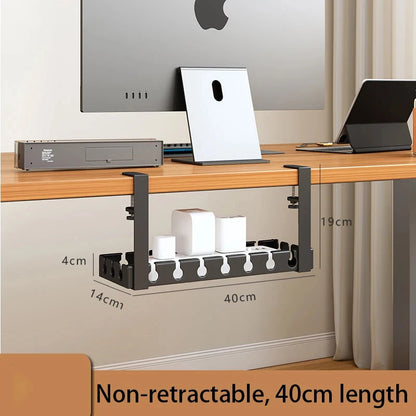 Under Desk Cable Management Tray,Extendable Sturdy Steel Under Desk Cord Hider Raceway,Power Strip Cord Holder Wire Management
