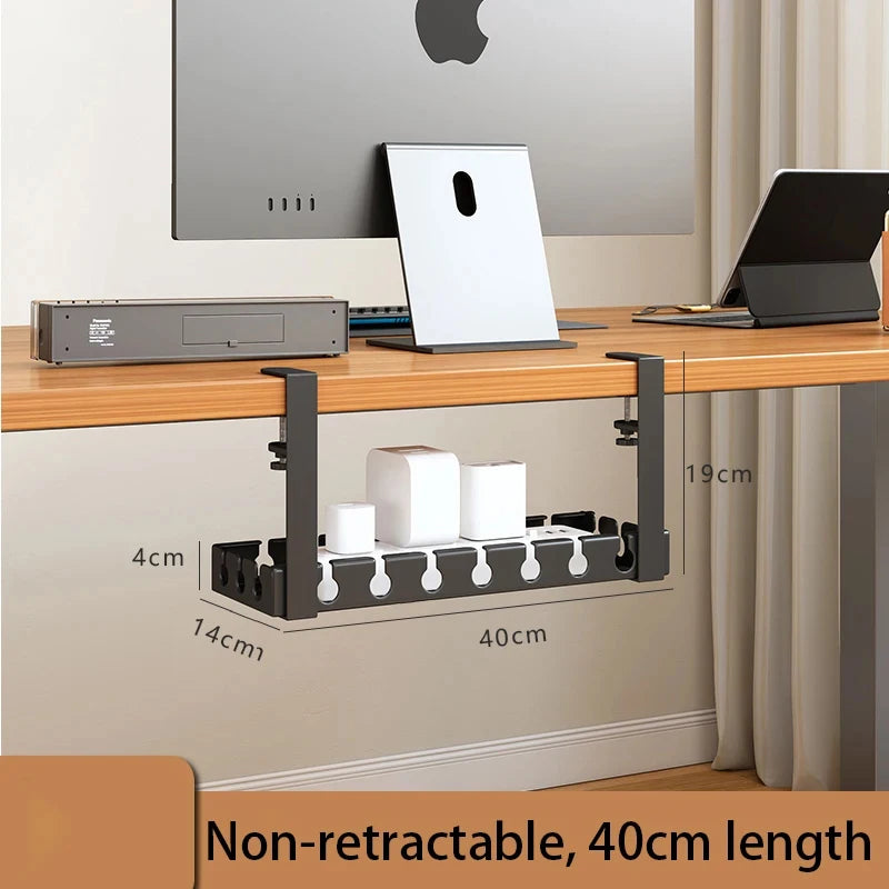 Under Desk Cable Management Tray,Extendable Sturdy Steel Under Desk Cord Hider Raceway,Power Strip Cord Holder Wire Management