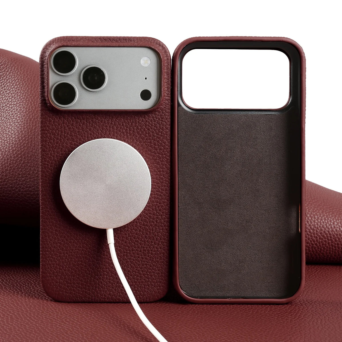Litchi Genuine Leather Case for iPhone 17 Pro Max 16 15 14 13 12 11 For Magsafe Luxury Genuine Leather Handmade Phone Cover