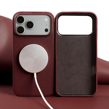 Litchi Genuine Leather Case for iPhone 17 Pro Max 16 15 14 13 12 11 For Magsafe Luxury Genuine Leather Handmade Phone Cover