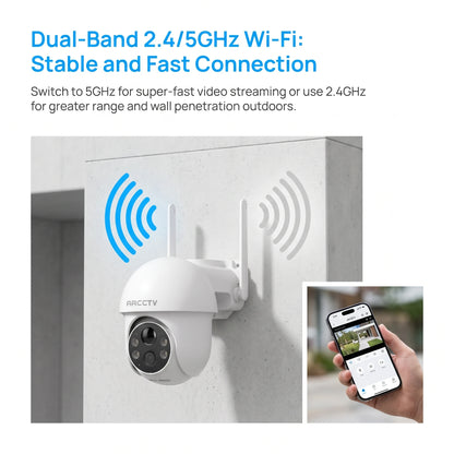 ARCCTV 2K Solar Wifi Camera Color Night Vision Security Surveillance Camera Outdoor Wireless Motion Detection HD Two Way Audio