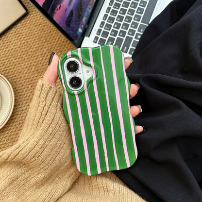 Fashion 2 in 1 Artistic Stripes Phone Case for iPhone 13 14 15 16 17 Pro Max Wave Edges Comfortable Touch Hard Slim Back Cover