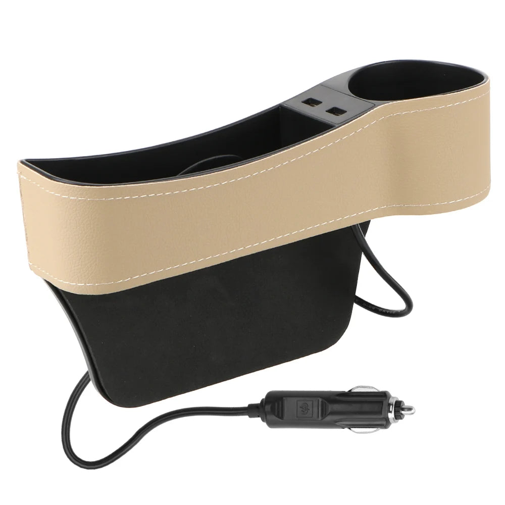 Car Seat Gap Storage Box Seat Gap Slit Box Phone Bottle Cups Holder Box Car Organizer Dual USB Charger Leather Car Accessories