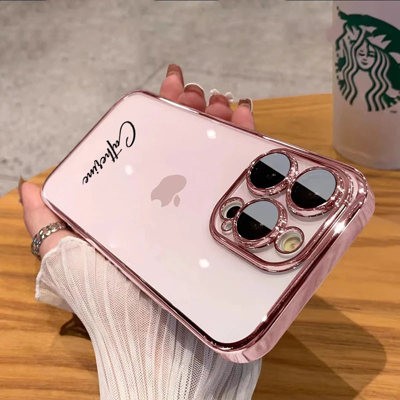Personalised Customized Name Case For iPhone 18 17 16 15 14 13 12 11 Pro Max 17 Air Luxury Plating Transparent Clear Cover