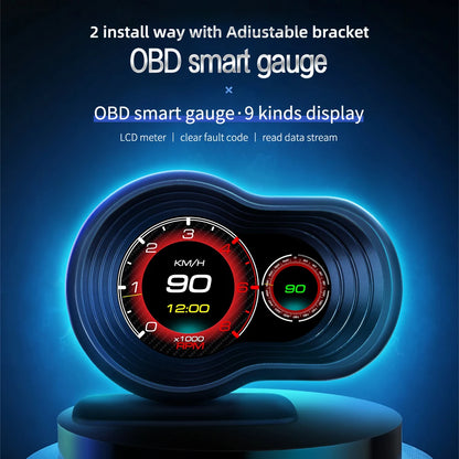 F9 OBD For HUD Smart Head Up Display Gauge Speedometer Tachometer Water Temp Voltage Alarm Turbo Oil Temp Air-fuel Ratio Gauge