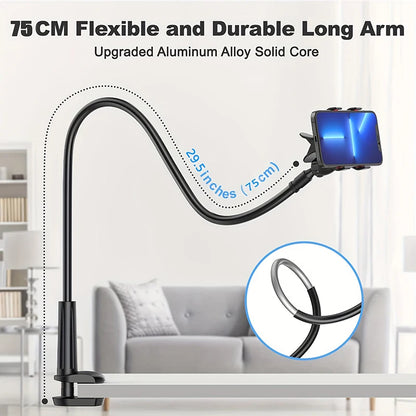 Lazy Phone Holder, Flexible Gooseneck Bed Clamp Stand, 360 Rotatable Cellphone Bracket Mount for Travel Office Live