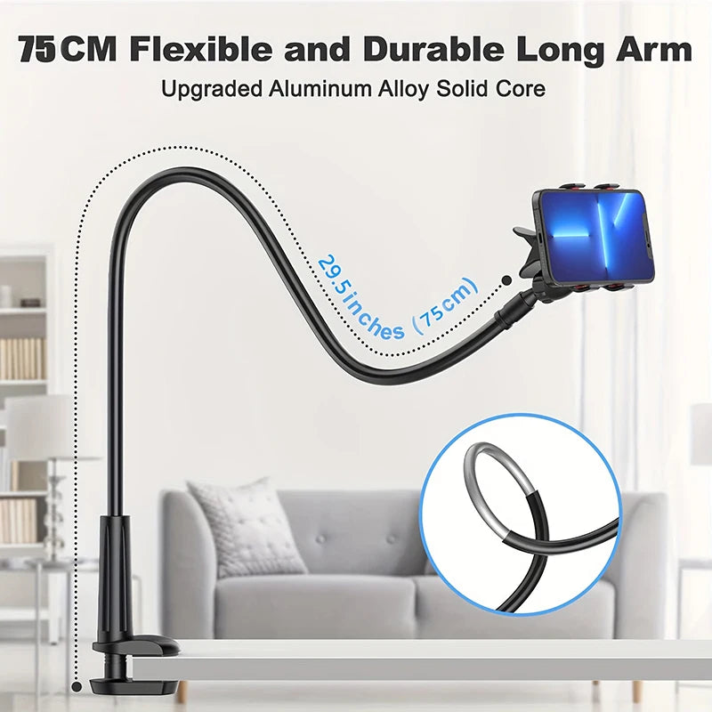 Lazy Phone Holder, Flexible Gooseneck Bed Clamp Stand, 360 Rotatable Cellphone Bracket Mount for Travel Office Live