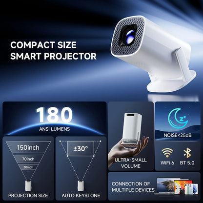 HONGTOP P30PRO Smart Mini Projector 4K 1280x720P Resolution Android 14 WiFi6 BT 5.0 Smart Home Cinema Outdoor Portable Projector