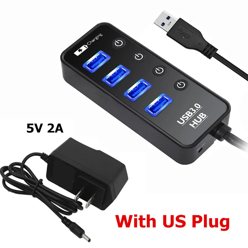 USB HUB 3.0 4 Port Smart Phone Charger Multi For Ipad MacBook Pro Computer PC Notebook Laptop Accessories With Power Adapter