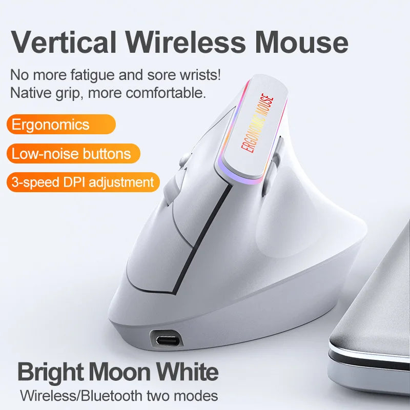 Portable Vertical Wireless Mouse Rechargeable 2.4G Bluetooth DPI Adjustable Low-noise Buttons Ergonomic Mouse for Desktop Laptop