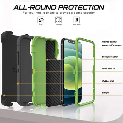3 in 1 Military Armor Shockproof Phone Case For IPhone 16 15 14 13 12 11 Pro Max 14Plus XS XR Otter Case Box Belt Clip Cover