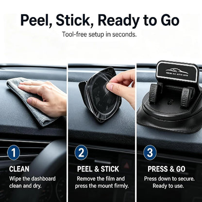 One-Hand Operated Dash Phone Clip, Shockproof 360° Rotatable Holder for Car, Perfect Angle Adjustable for Landscape & Portrait