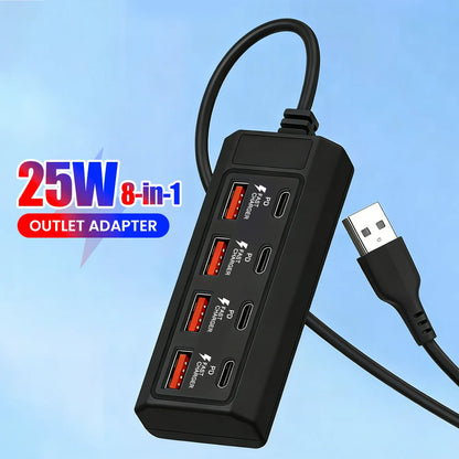 8 in 1 HUB USB 4USB +4Type-C Extender Cable Docking Station Desktop Computer Laptop External USB Interface Extender