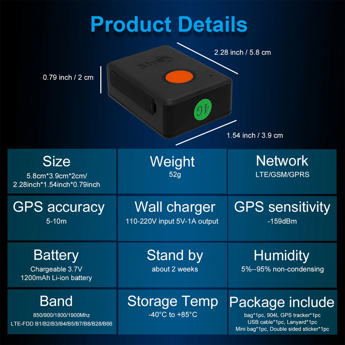 4G SinoTrack ST-904L Mini Builtin Battery Waterproof GPS Tracker for Kid Personal Car Pet Device with Free Tracking APP