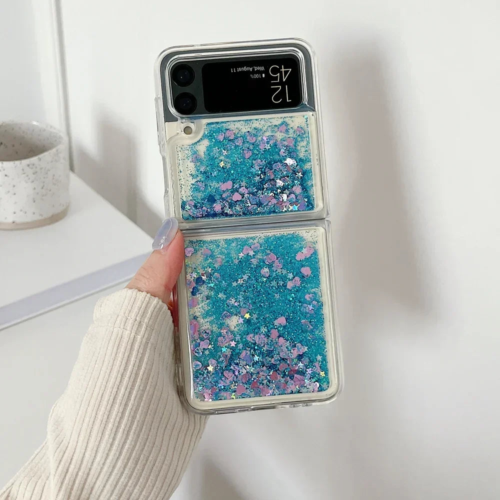 for Samsung Z Flip 8 Quicksand Love Heart Case For Samsung Galaxy Z Flip 7 6 5 4 3 Z flip 8 Glitter Fluorescence Luminous Cover