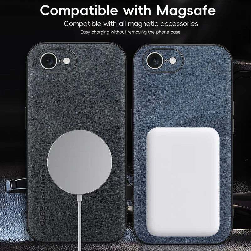 Magnetic Retro Leather Soft Case For iPhone 16E 17E iPhone16E iPhone17E 5G Wireless Charging Phone Case Cover
