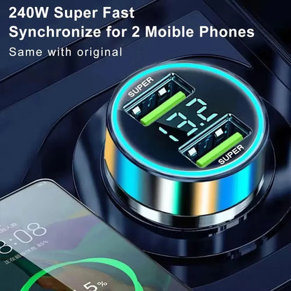 240W Car Charger Fast Charging 2 USB Ports Adapter For IPhone Samsung Xiaomi Quick Charging Chargers With Digital Display