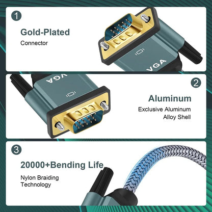 SHULIANCABLE HDMI to VGA Cable, Aluminum Alloy Shell, Nylon Braided Gold-Plated, Compatible with Computers, Laptops, Projectors