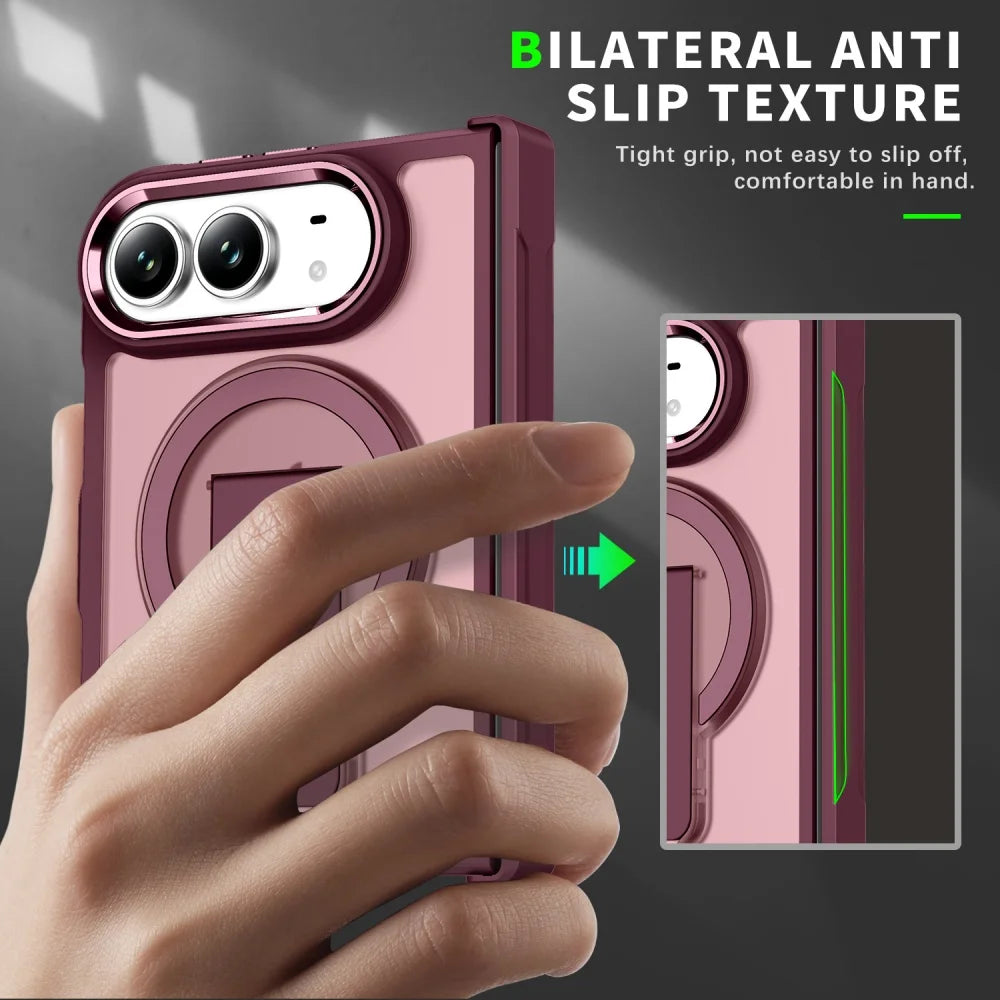 Matte Translucent For Magsafe Magnetic Phone Case For iPhone Duo Hinge Protection Stand Holder Shockproof Slim PC Back Cover