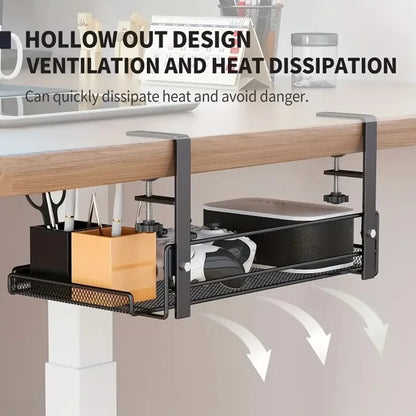 Under Desk Cable Management Tray with Storage Rack - Punch-Free, Suitable for Home Office Desktop Organization, Multi-Function