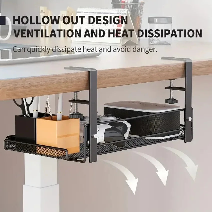 Under Desk Cable Management Tray with Storage Rack - Punch-Free, Suitable for Home Office Desktop Organization, Multi-Function