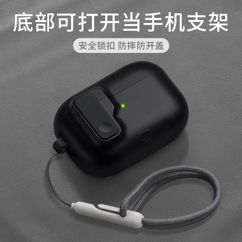 2025 New For AirPods Pro 3 Phone Stand Case Cover Magnetic Auto Lock TPU Shockproof Protective Sleeve With Hook for AirPods Pro3