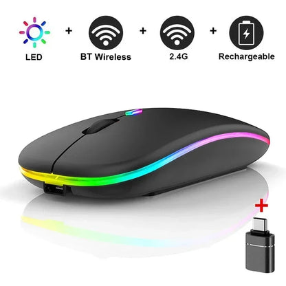 Rechargeable Bluetooth-compatible Wireless Mouse with 2.4G USB RGB Mouse for Computer Laptop Tablet PC Macbook Gaming Mouse Game