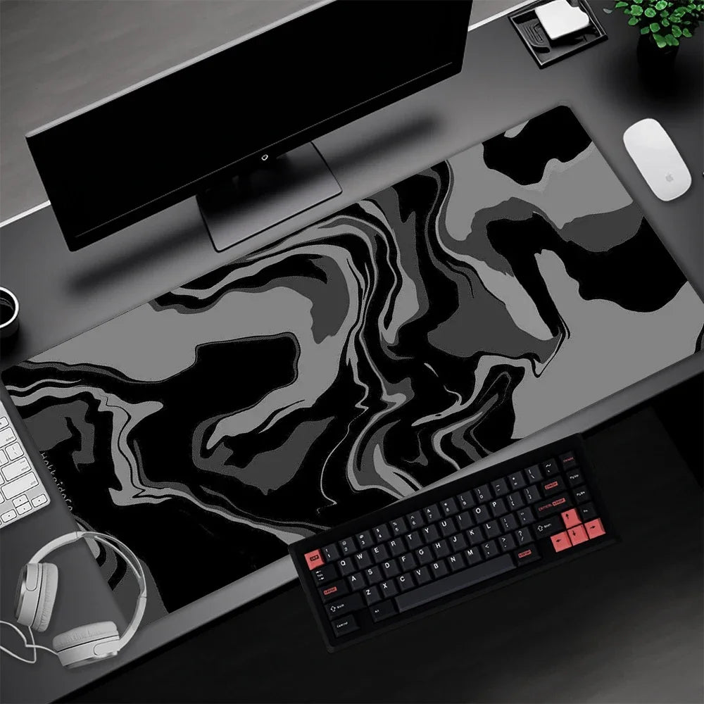 Line Liquid Mouse Pad Gaming Accessories Topographic Table Mat Marble Black Carpet Gray 100x50cm Custom Pc MousePad Desk Mat