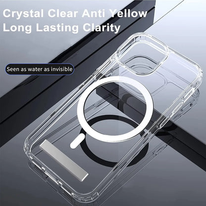Clear Magnetic Phone Case with Kickstand for iPhone 17 Pro Max Air 16 15 14 Plus 13 12 11 Mini for Wireless Charging Back Cover