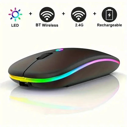 Rechargeable Bluetooth-compatible Wireless Mouse with 2.4G USB RGB Mouse for Computer Laptop Tablet PC Macbook Gaming Mouse Game
