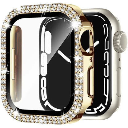 Glass+Cover For Apple Watch Case 45mm 44mm 41mm 40mm 46mm 42mm Bling Diamond bumper+Screen Protector series 12 11 10 9 8 7 6 SE
