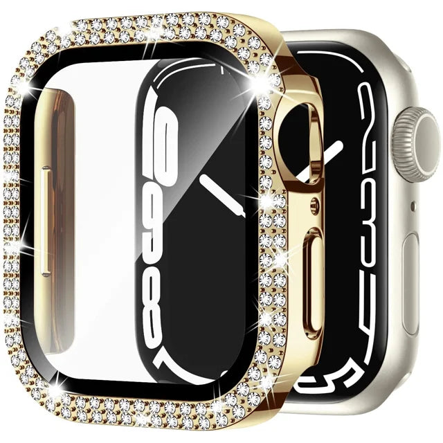 Glass+Cover For Apple Watch Case 45mm 44mm 41mm 40mm 46mm 42mm Bling Diamond bumper+Screen Protector series 12 11 10 9 8 7 6 SE