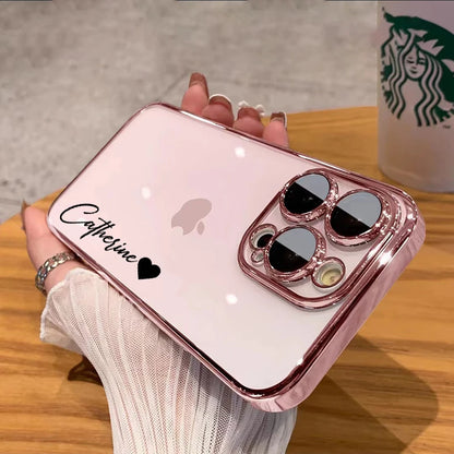 Personalised Customized Name Case For iPhone 18 17 16 15 14 13 12 11 Pro Max 17 Air Luxury Plating Transparent Clear Cover