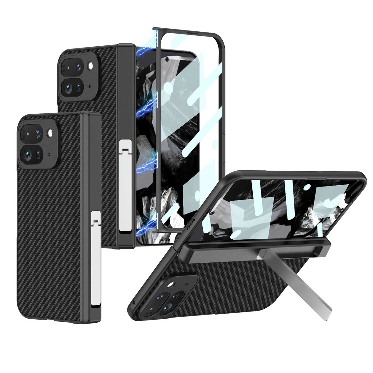 Magnetic Hinge Stand Case For Google Pixel 9 Pro Fold Plain Leather Screen Glass Protective Hard Cover For Pixel 9 Pro Fold Case