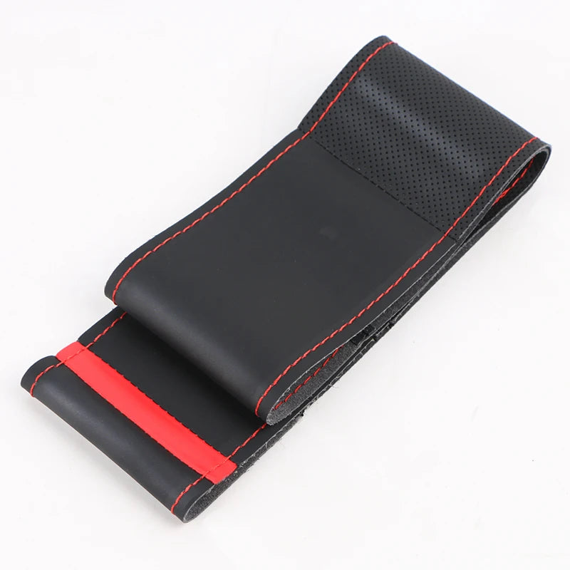 Universal 38cm Hand-Sewn Car Steering Wheel Cover Microfiber Leather Soft Wear-Resistant with Needles Thread Steering Wheel Skin