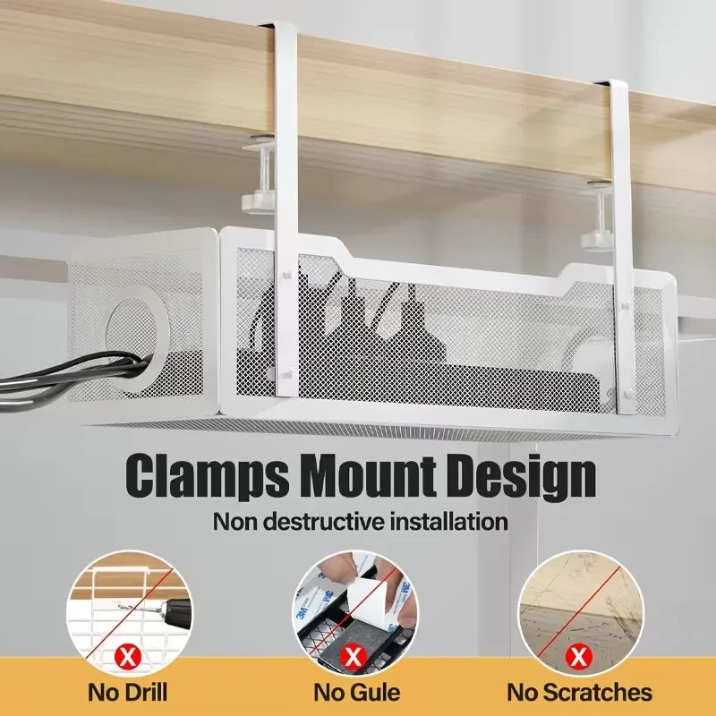 1-2PCS Under-Desk Cable Management Tray Office Cable Organizer No Drilling Desktop Cable Tray for Neat Cable Arrangement