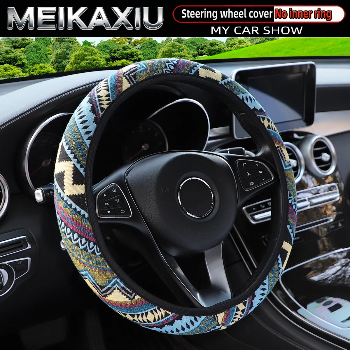 38CM Ethnic Bohemian Style Fabric Car Steering Wheel Cover All-Season Use No Inner Ring Automotive Decoration Accessory
