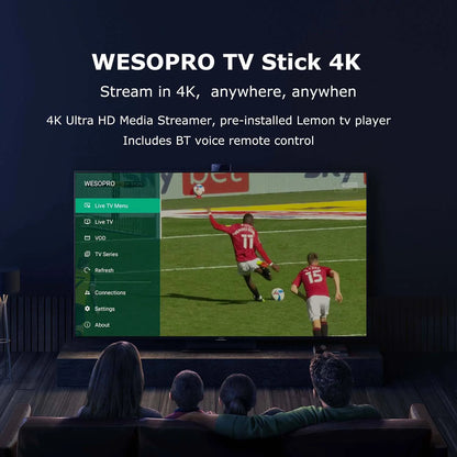 WESOPRO Android TV Stick G2 Smart IPTV Dongle 4K 30fps 2GB RAM 16GB ROM Dual Band 2.4GHz 5.0GHz Wifi 6 BT5.0 Compatible with ATV